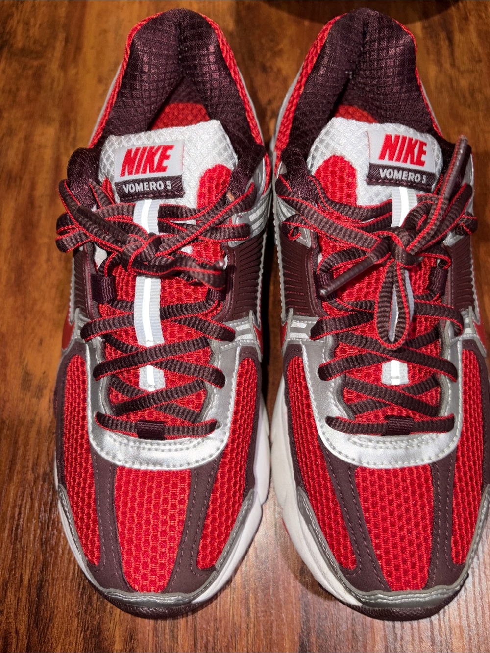Nike Red and Maroon Vomero 5 Sneakers